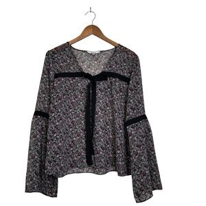 BCBGeneration Women’s Medium Black Sheer Floral Print Romantic Fairy Flowy Top